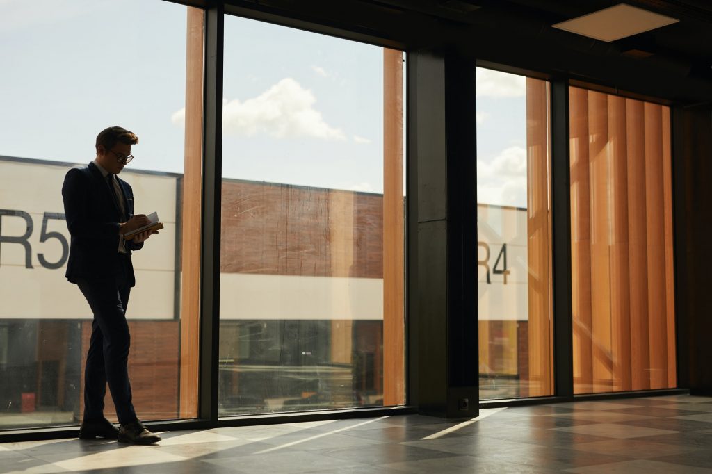 Businessman in Modern Office Building
